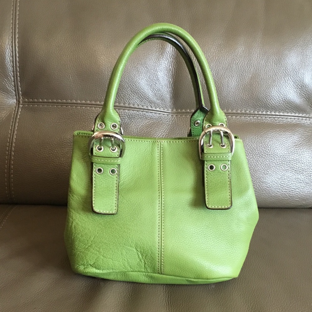 Tignanello Green Leather Bucket Bag